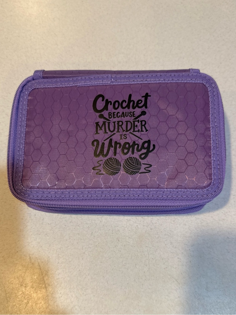 Purple Crochet Zipper Case with Yarn Graphic